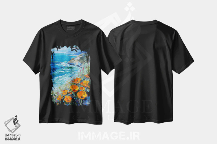 تیشرت مشکی طرح دار رویای ساحلی ون گوگ، دکور معاصر اثر لیزا الی | فروشگاه ایماژ