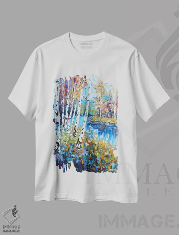 تیشرت سفید طرح دار مجموعه پاییزی، هنر فاخر معاصر اثر لیزا الی | فروشگاه ایماژ