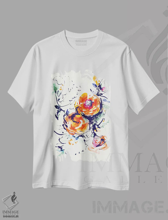 تیشرت سفید طرح دار آتش، هنر فاخر معاصر اثر لسیا بینکین | فروشگاه ایماژ