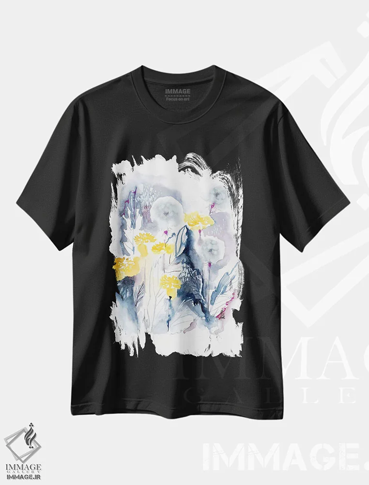 تیشرت مشکی طرح دار قاصدک ها، آبستره اثر لسیا بینکین | immage.ir