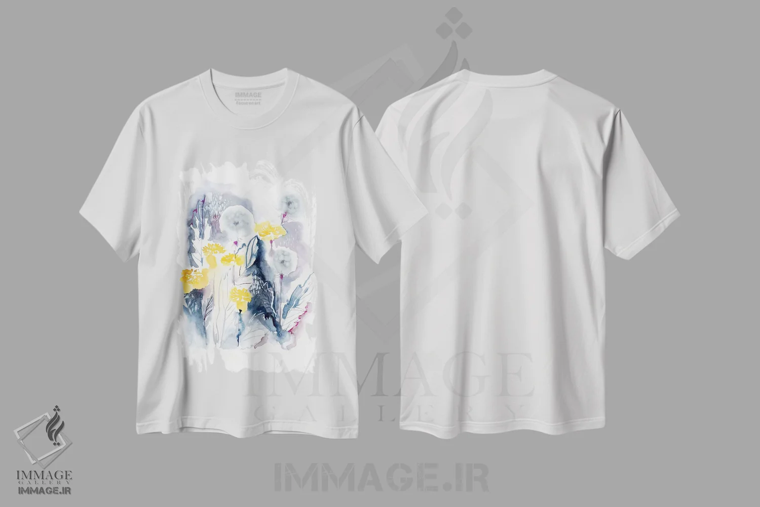تیشرت سفید طرح دار قاصدک ها، آبستره اثر لسیا بینکین | فروشگاه ایماژ