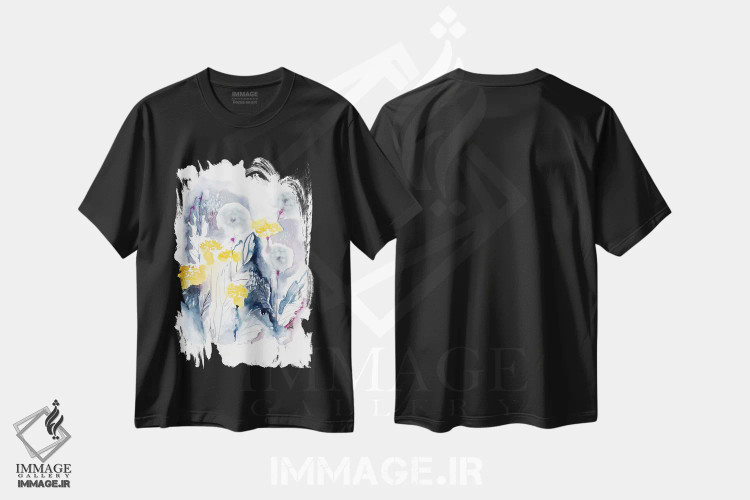 تیشرت مشکی طرح دار قاصدک ها، آبستره اثر لسیا بینکین | immage.ir
