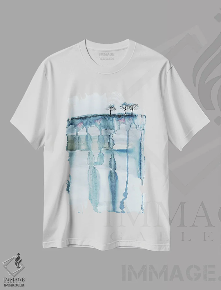 تیشرت سفید طرح دار دوردست ۲ اثر لسیا بینکین | فروشگاه ایماژ