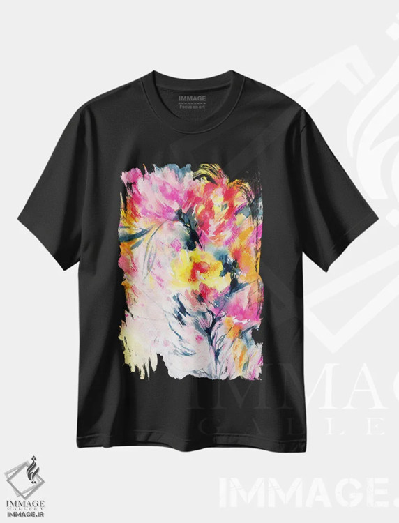 تیشرت مشکی طرح دار خوشحال با تو، آبستره اثر لسیا بینکین | فروشگاه ایماژ