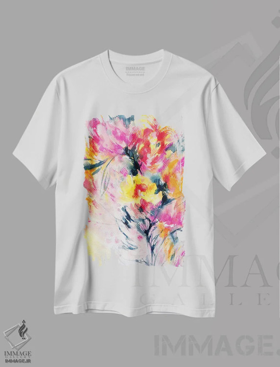 تیشرت سفید طرح دار خوشحال با تو، آبستره اثر لسیا بینکین | immage.ir