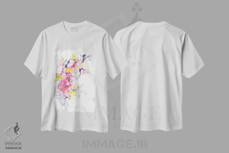 تیشرت سفید طرح دار در باغ من، هنر فاخر معاصر اثر لسیا بینکین | فروشگاه ایماژ