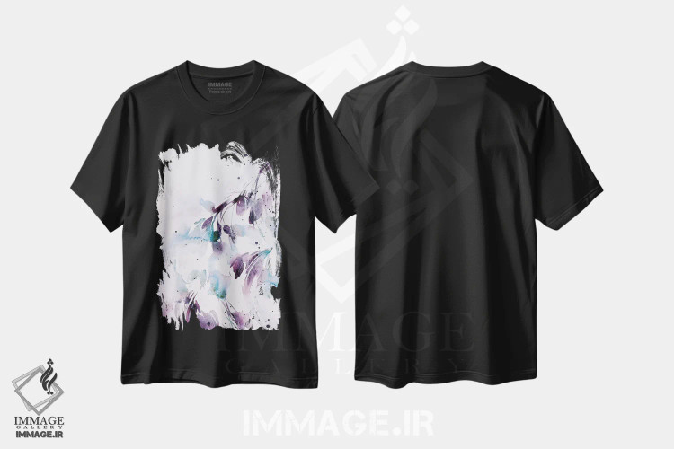 تیشرت مشکی طرح دار برگ ها ۴، آبستره اثر لسیا بینکین | فروشگاه ایماژ