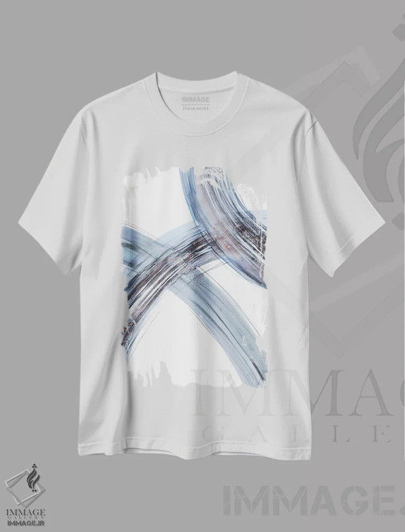 تیشرت سفید طرح دار خطوط ۲ اثر لسیا بینکین | فروشگاه ایماژ