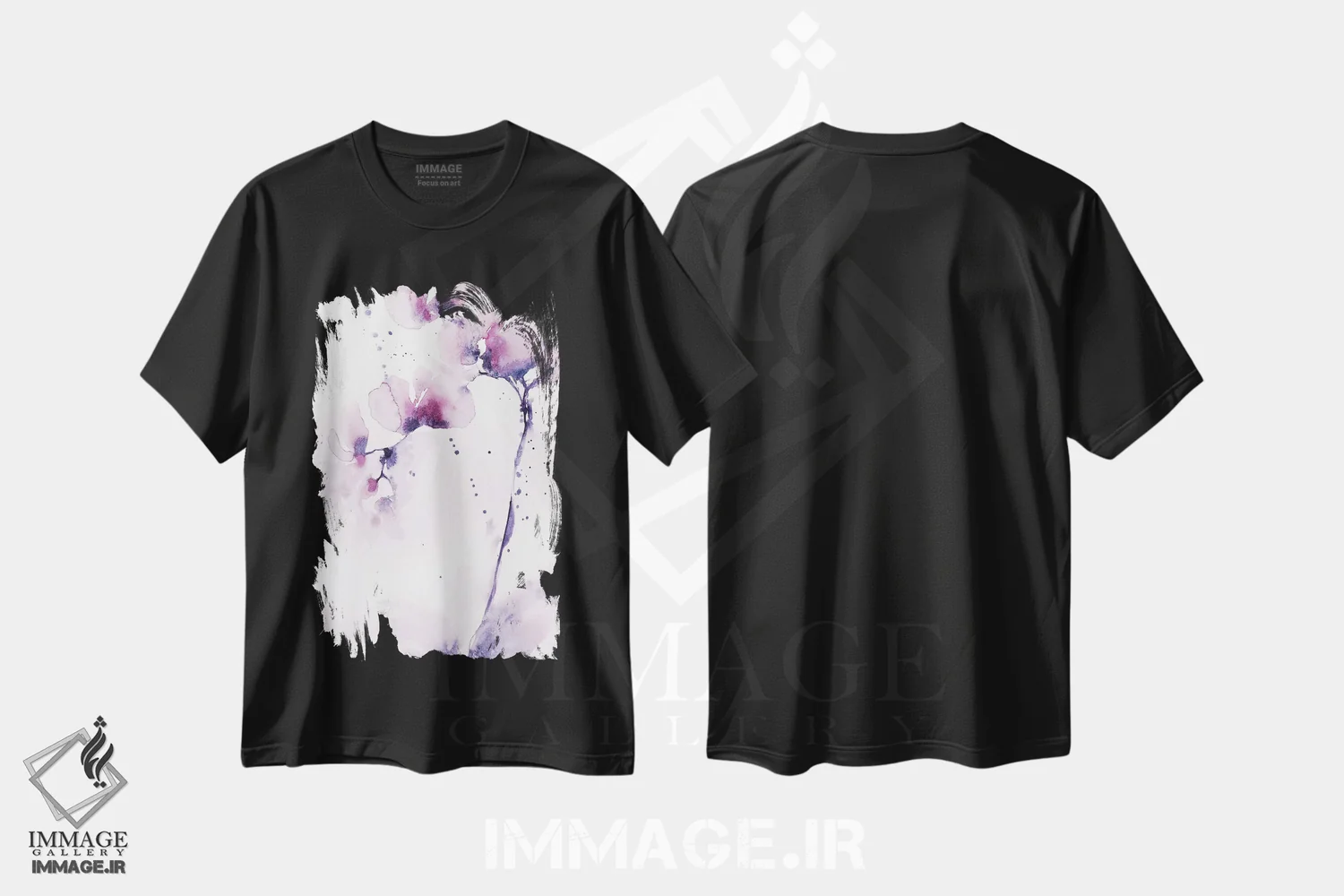 تیشرت مشکی طرح دار ارکیده ها، هنر فاخر اثر لسیا بینکین | فروشگاه ایماژ