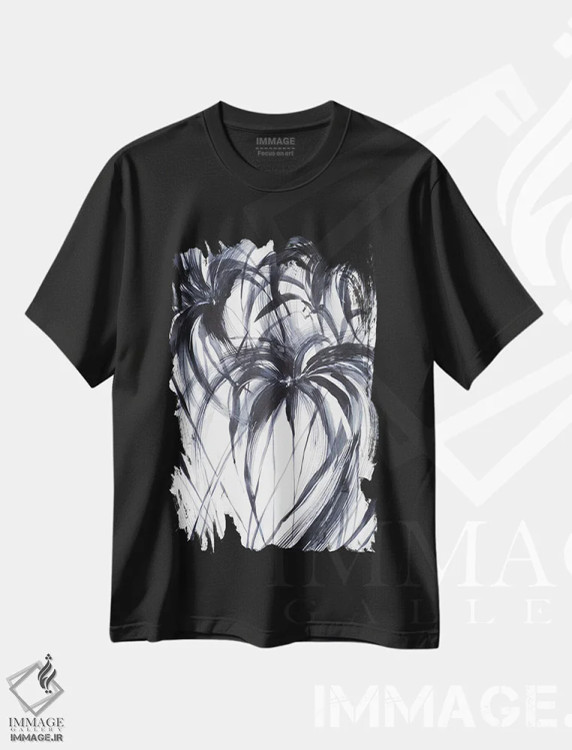 تیشرت مشکی طرح دار نخل ها اثر لسیا بینکین | immage.ir