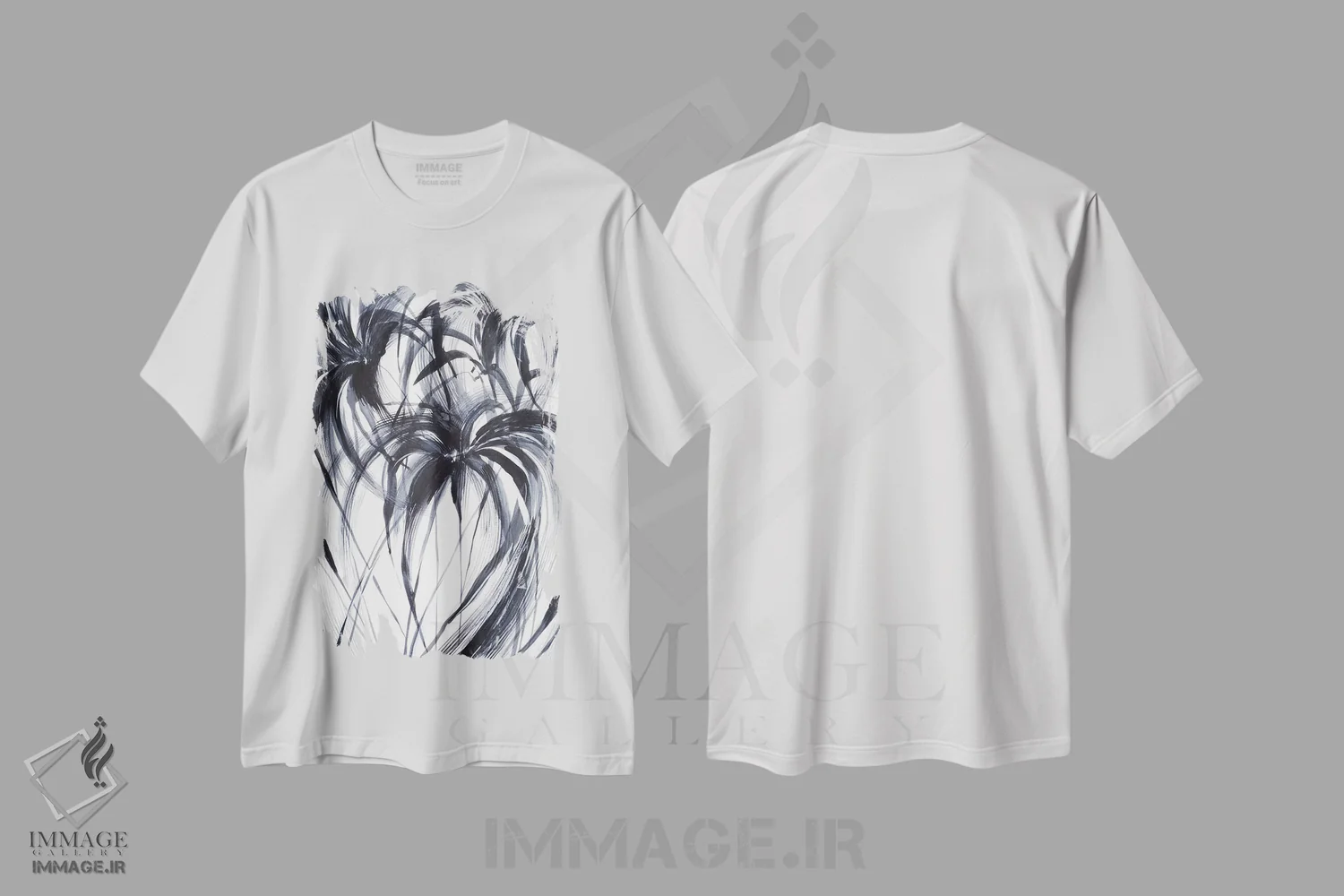 تیشرت سفید طرح دار نخل ها اثر لسیا بینکین | فروشگاه ایماژ