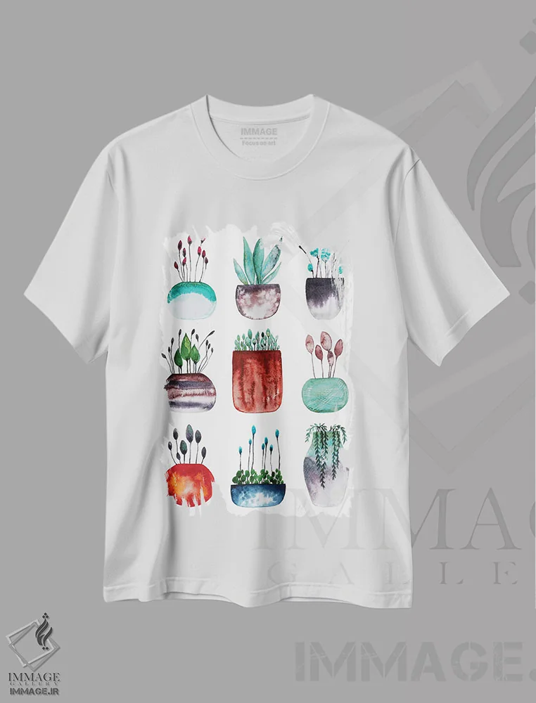 تیشرت سفید طرح دار مجموعه کوچک، تزئینی اثر لسیا بینکین | فروشگاه ایماژ