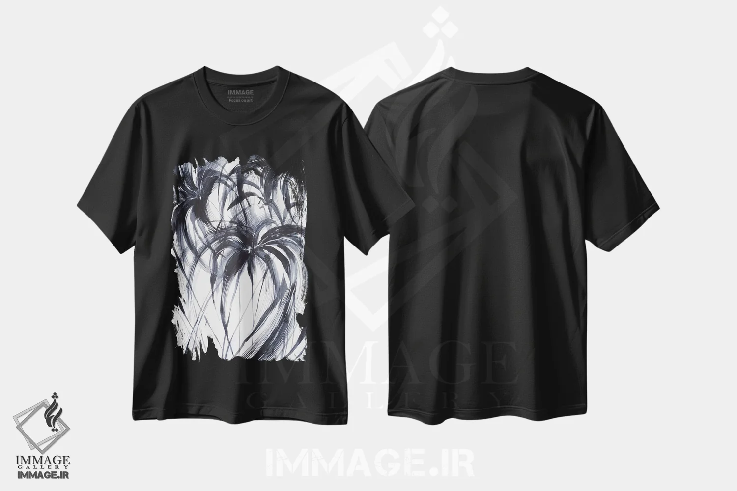 تیشرت مشکی طرح دار نخل ها اثر لسیا بینکین | immage.ir