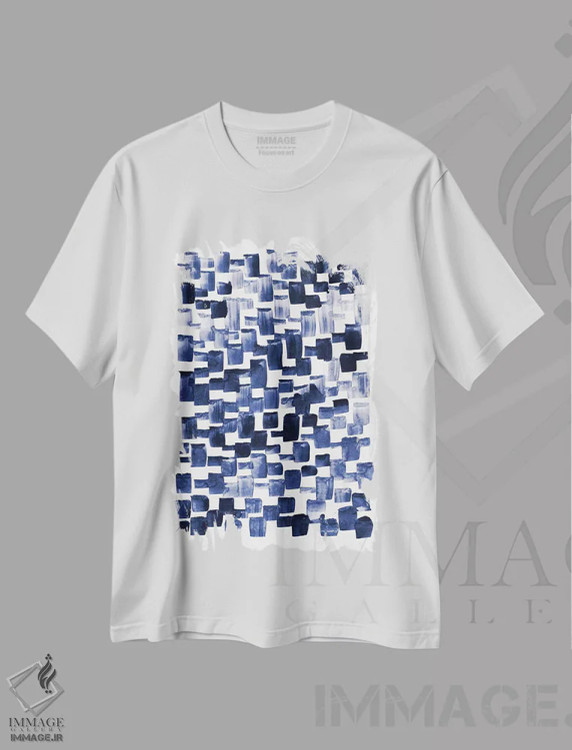 تیشرت سفید طرح دار باران آبی ۱ اثر لسیا بینکین | فروشگاه ایماژ