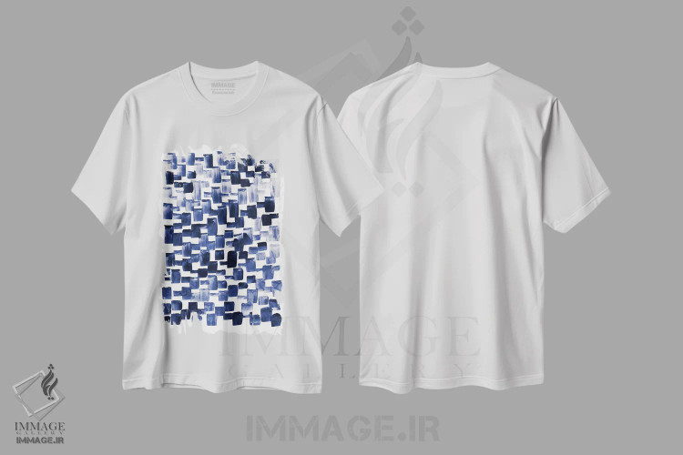تیشرت سفید طرح دار باران آبی ۱ اثر لسیا بینکین | فروشگاه ایماژ