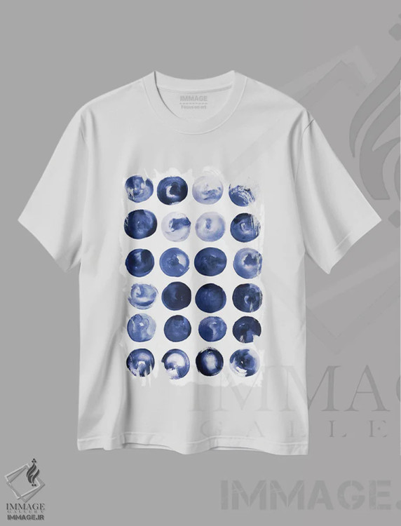 تیشرت سفید طرح دار باران آبی ۳ اثر لسیا بینکین | فروشگاه ایماژ