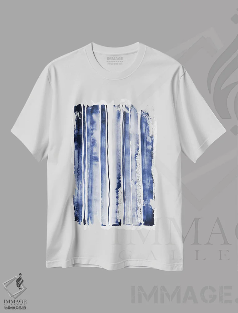 تیشرت سفید طرح دار باران آبی ۲ اثر لسیا بینکین | immage.ir