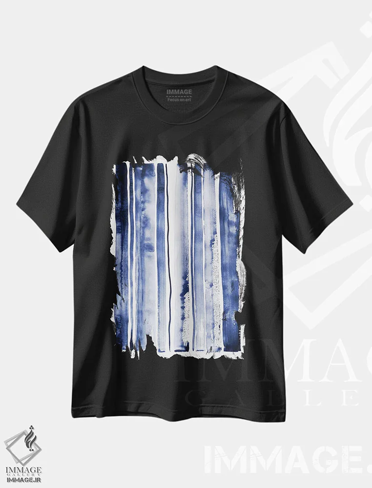 تیشرت مشکی طرح دار باران آبی ۲ اثر لسیا بینکین | فروشگاه ایماژ