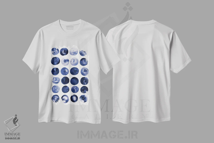 تیشرت سفید طرح دار باران آبی ۳ اثر لسیا بینکین | فروشگاه ایماژ