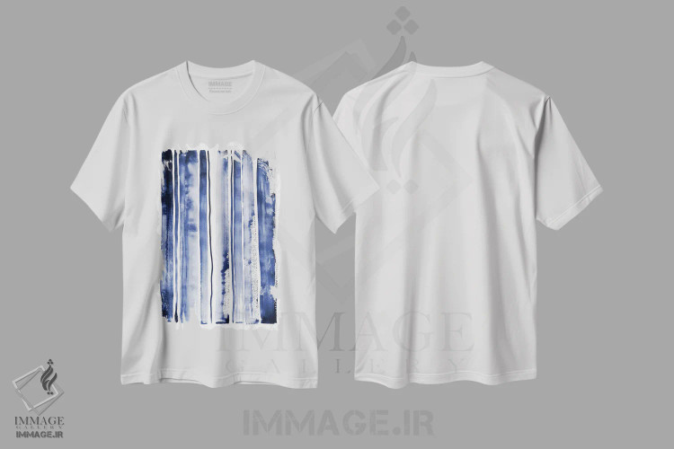 تیشرت سفید طرح دار باران آبی ۲ اثر لسیا بینکین | immage.ir