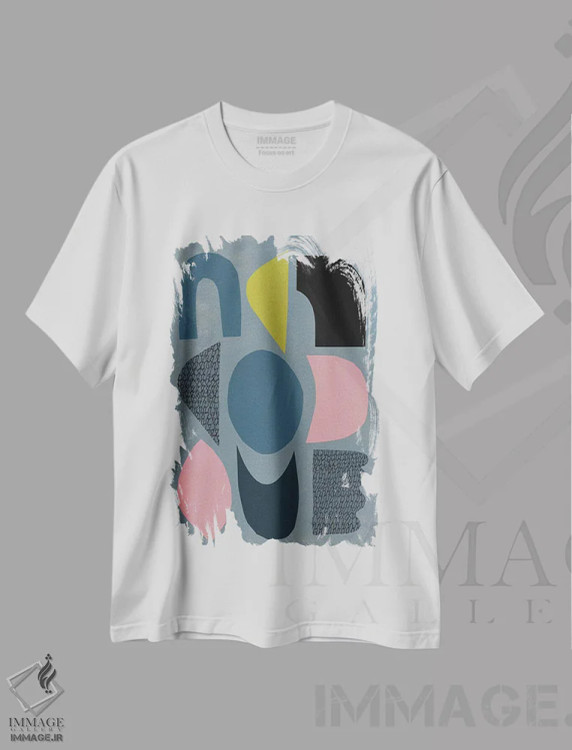 تیشرت سفید طرح دار آسمان آبی اثر لسیا بینکین | immage.ir