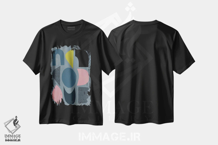 تیشرت مشکی طرح دار آسمان آبی اثر لسیا بینکین | فروشگاه ایماژ