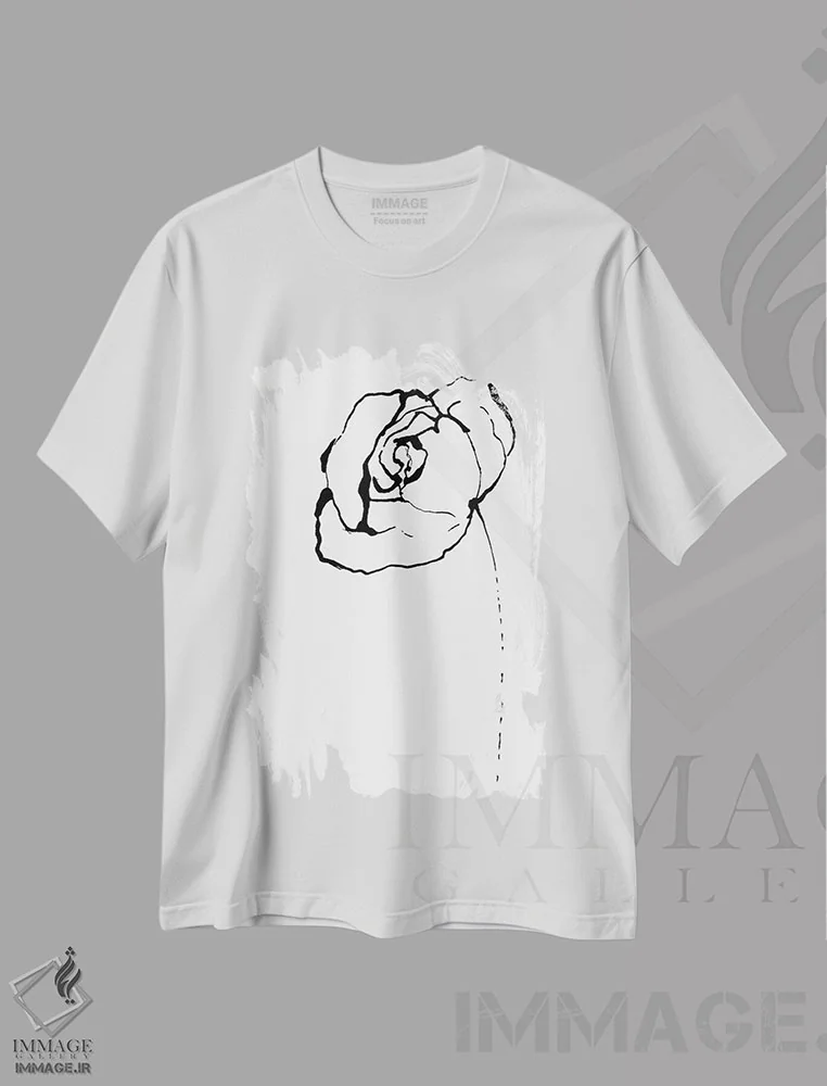 تیشرت سفید طرح دار خطوط ساده I، هنر تزئینی سیاه و سفید اثر لسیا بینکین | immage.ir