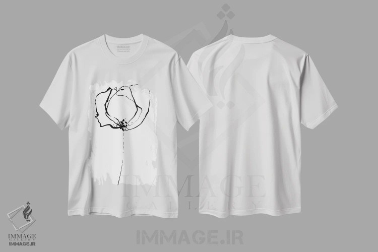 تیشرت سفید طرح دار خطوط ساده III، هنر تزئینی سیاه و سفید اثر لسیا بینکین | immage.ir