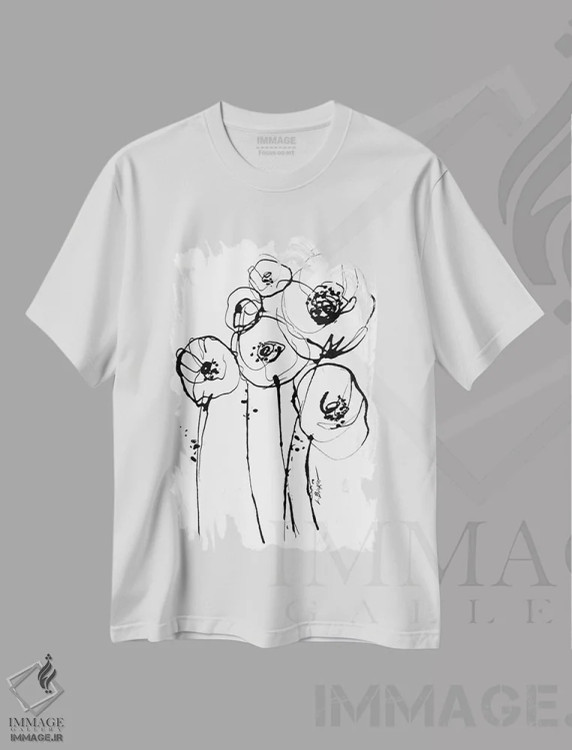 تیشرت سفید طرح دار حرکت II، هنر تزئینی سیاه و سفید اثر لسیا بینکین | immage.ir