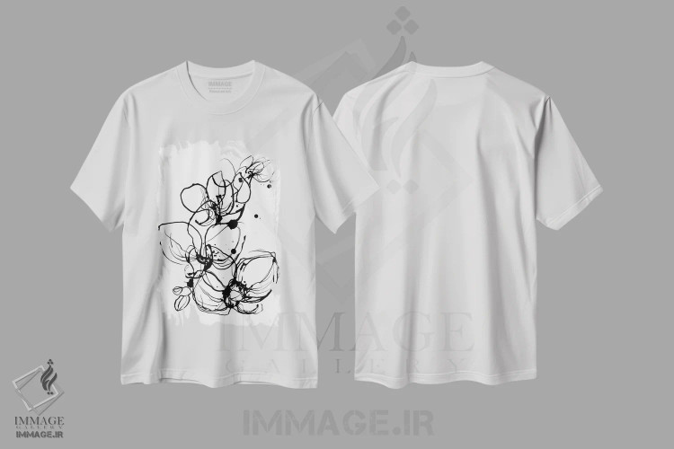 تیشرت سفید طرح دار ارکیده ها اثر لسیا بینکین | فروشگاه ایماژ