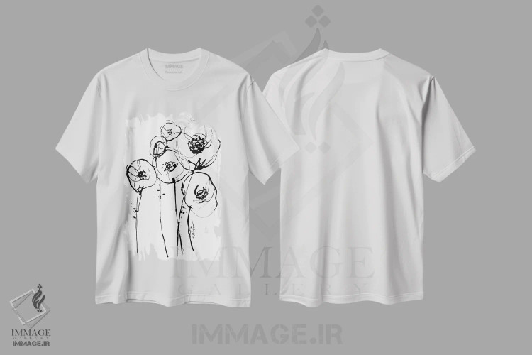 تیشرت سفید طرح دار حرکت II، هنر تزئینی سیاه و سفید اثر لسیا بینکین | immage.ir
