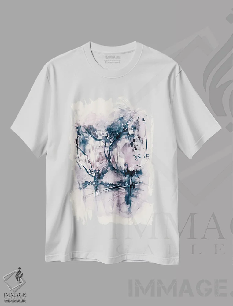 تیشرت سفید طرح دار دایرهٔ خاموش، هنر فاخر معاصر اثر لسیا بینکین | فروشگاه ایماژ
