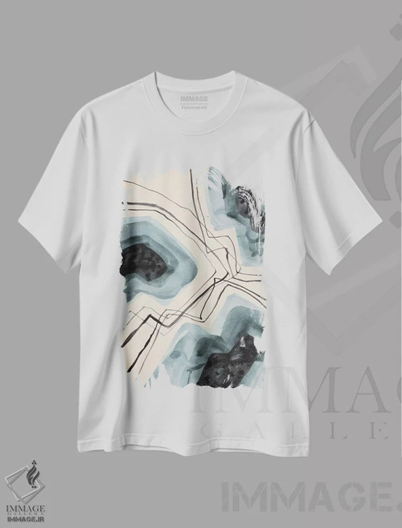 تیشرت سفید طرح دار سنگ ها، آبستره اثر لسیا بینکین | فروشگاه ایماژ