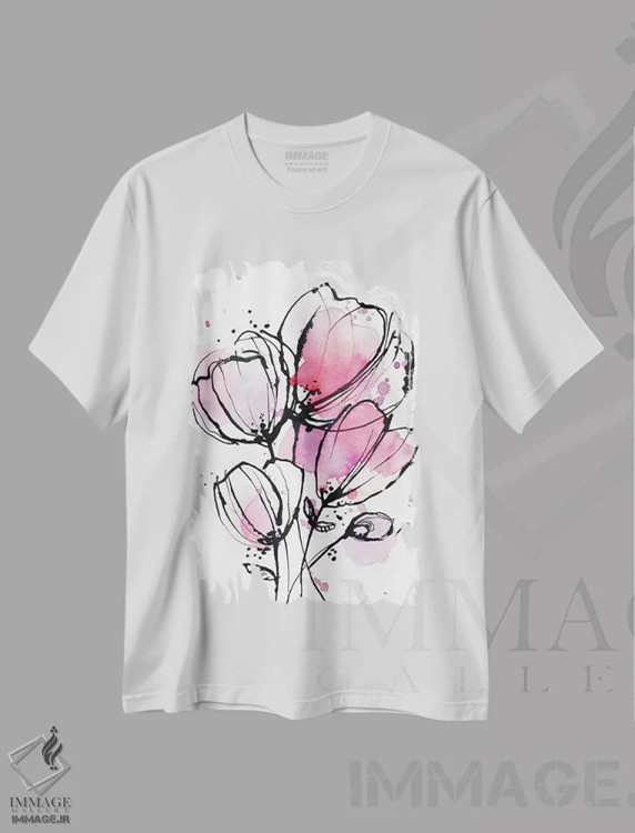 تیشرت سفید طرح دار مد صورتی ۱، دکور معاصر اثر لسیا بینکین | فروشگاه ایماژ