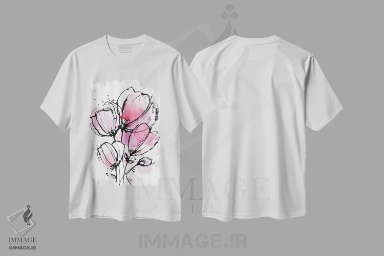 تیشرت سفید طرح دار مد صورتی ۱، دکور معاصر اثر لسیا بینکین | فروشگاه ایماژ