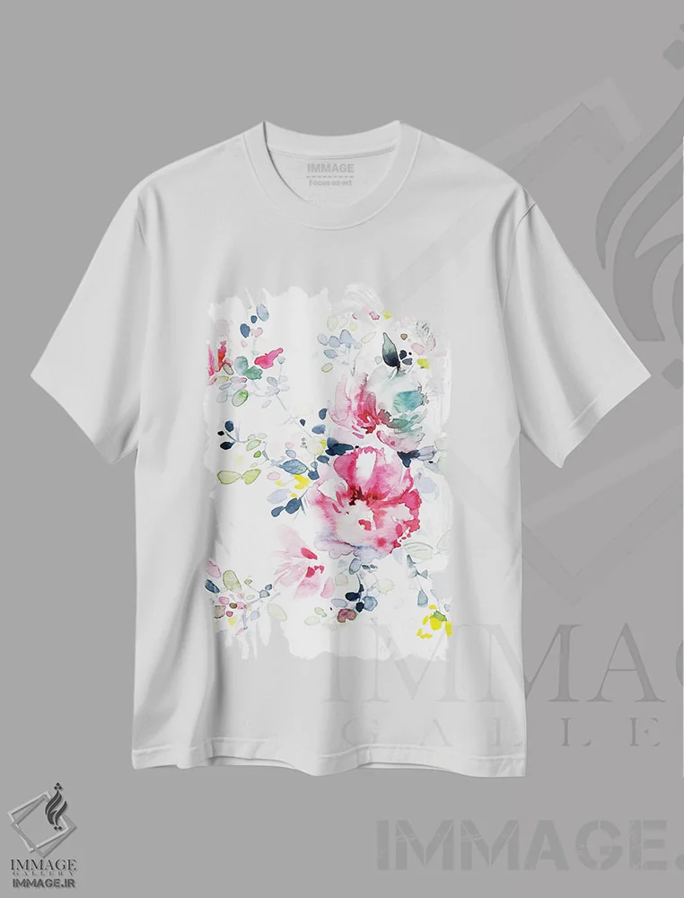 تیشرت سفید طرح دار شکوفه، هنر فاخر معاصر اثر لسیا بینکین | فروشگاه ایماژ