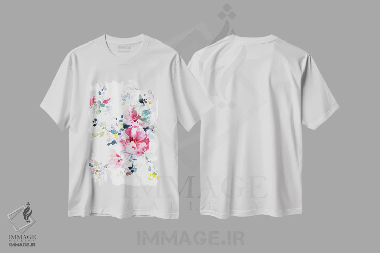 تیشرت سفید طرح دار شکوفه، هنر فاخر معاصر اثر لسیا بینکین | فروشگاه ایماژ