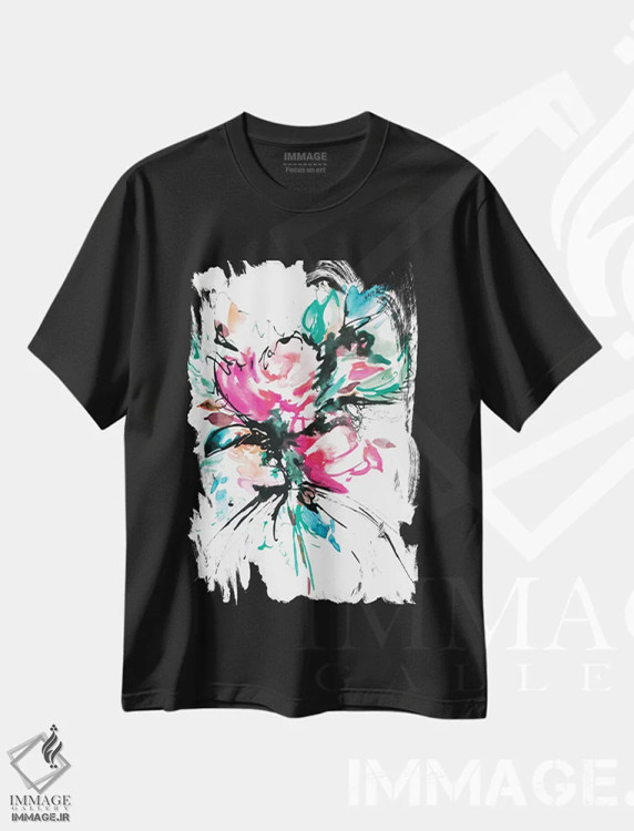 تیشرت مشکی طرح دار پاشش، هنر فاخر معاصر اثر لسیا بینکین | فروشگاه ایماژ
