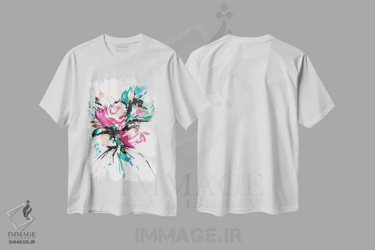 تیشرت سفید طرح دار پاشش، هنر فاخر معاصر اثر لسیا بینکین | immage.ir