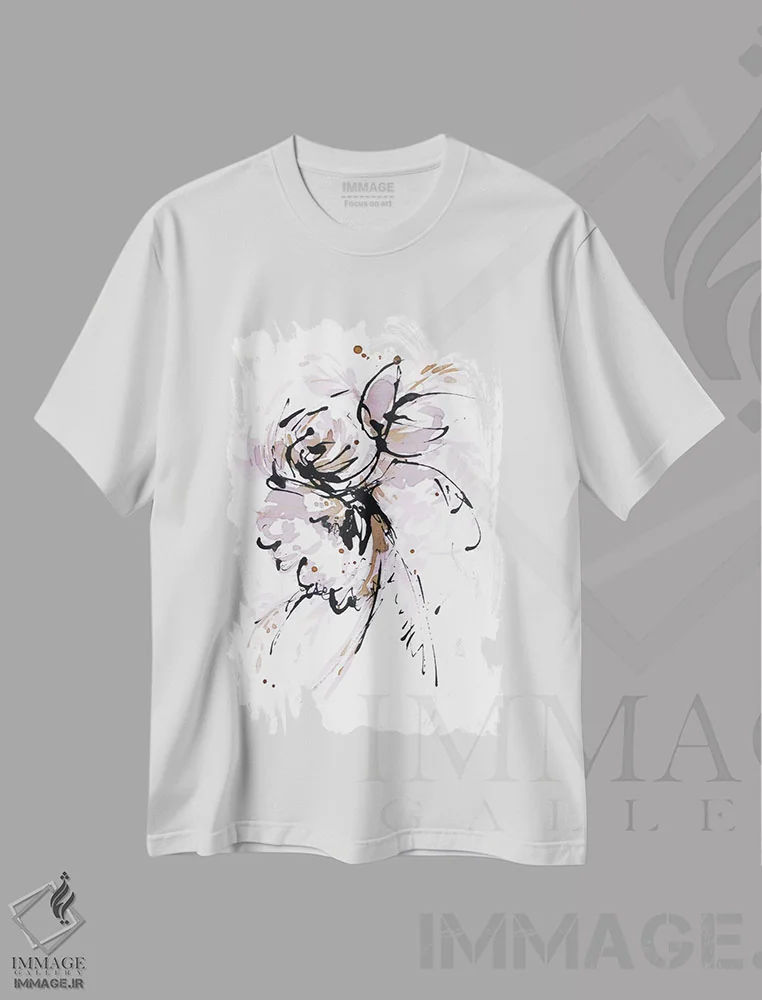 تیشرت سفید طرح دار روز بادخیز، آبستره اثر لسیا بینکین | immage.ir