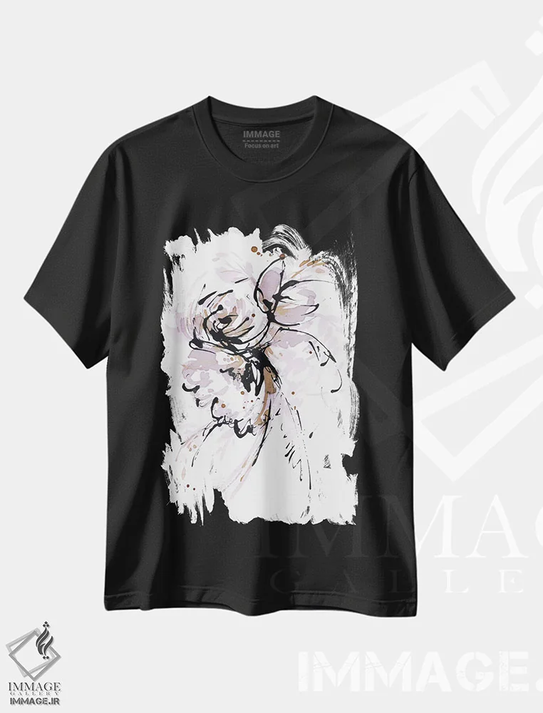 تیشرت مشکی طرح دار روز بادخیز، آبستره اثر لسیا بینکین | فروشگاه ایماژ