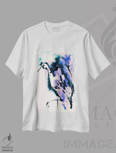 تیشرت سفید طرح دار پرندهٔ آبی اثر لسیا بینکین | فروشگاه ایماژ