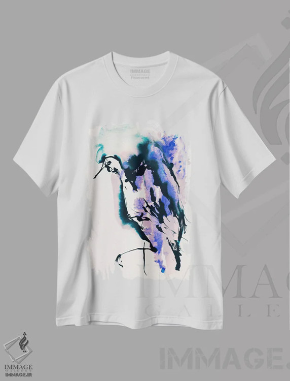 تیشرت سفید طرح دار پرندهٔ آبی اثر لسیا بینکین | فروشگاه ایماژ