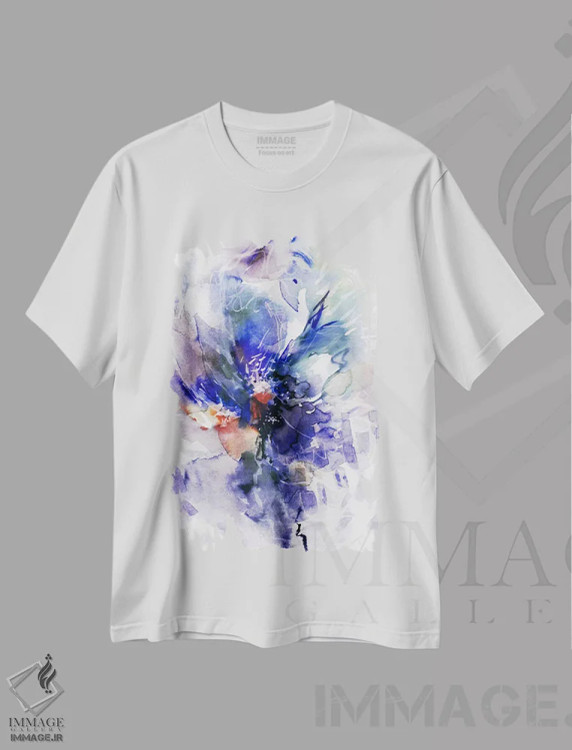 تیشرت سفید طرح دار باد آبی اثر لسیا بینکین | فروشگاه ایماژ