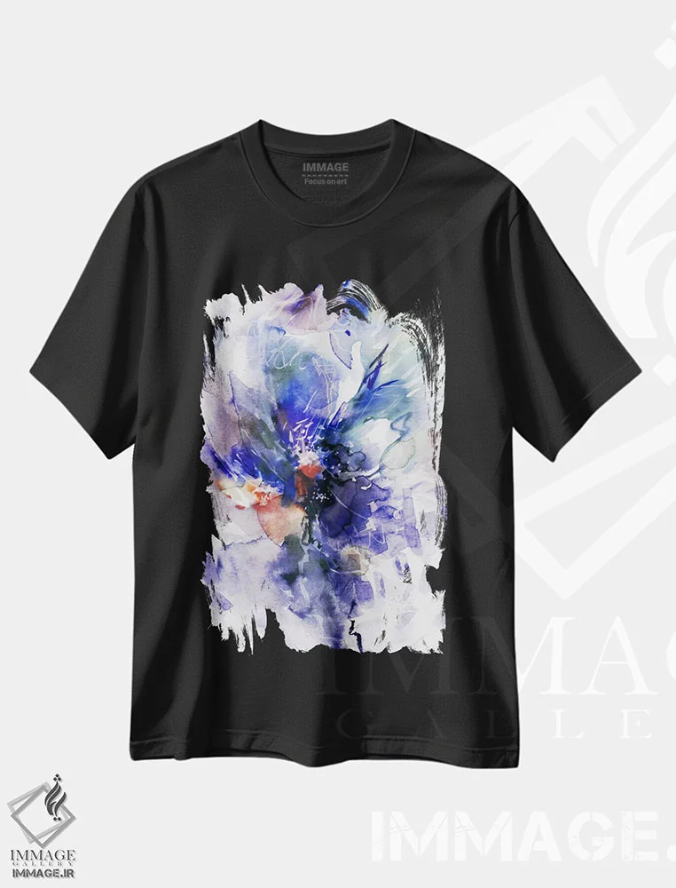 تیشرت مشکی طرح دار باد آبی اثر لسیا بینکین | immage.ir