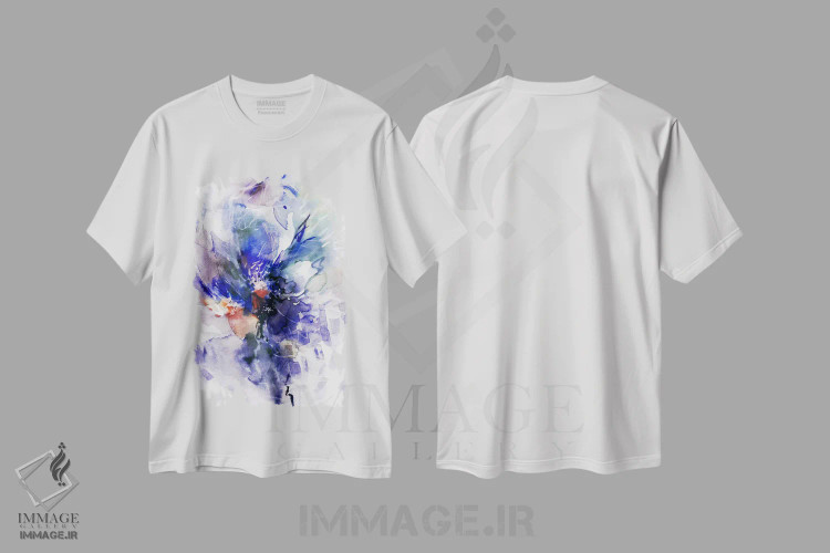 تیشرت سفید طرح دار باد آبی اثر لسیا بینکین | فروشگاه ایماژ