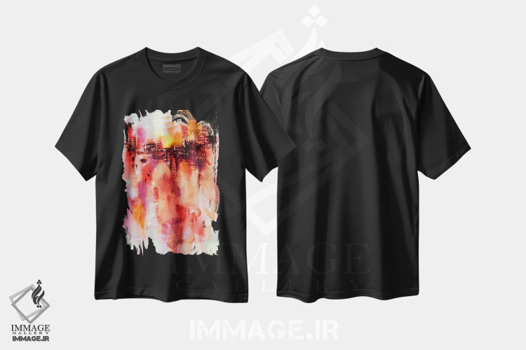 تیشرت مشکی طرح دار غروب شهر اثر لسیا بینکین | immage.ir