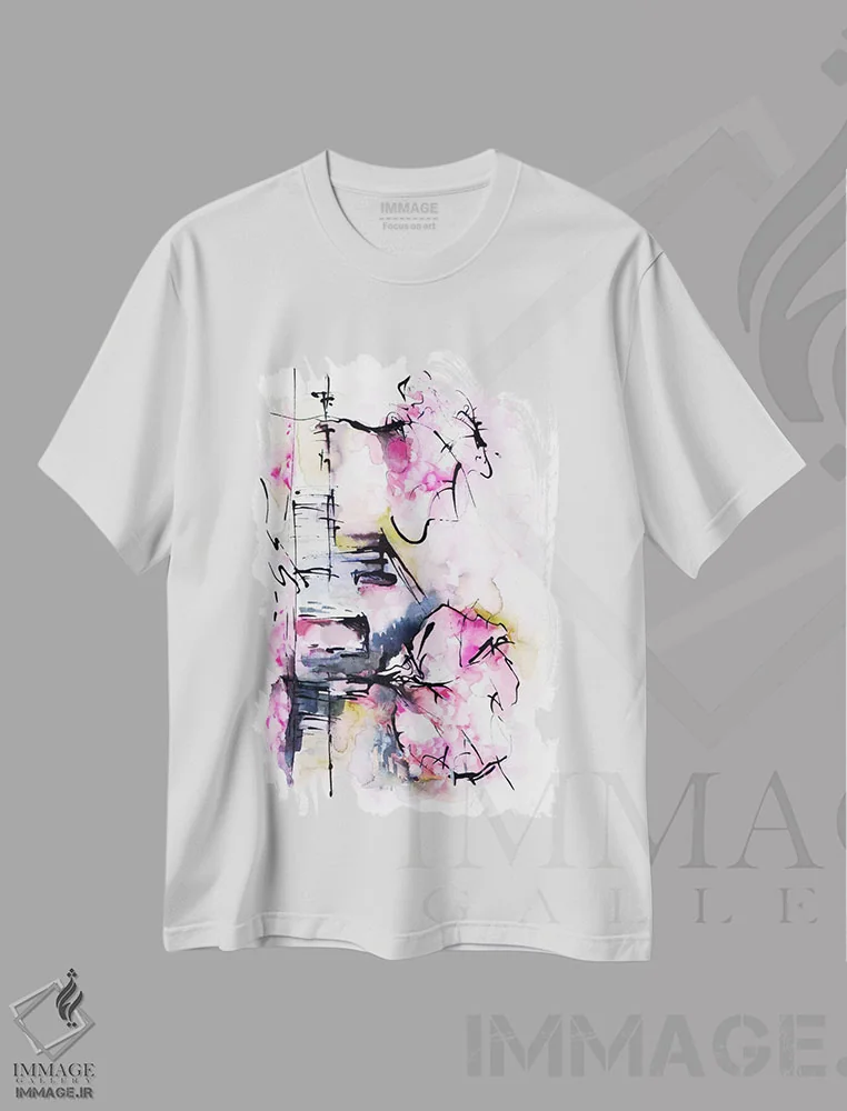 تیشرت سفید طرح دار خانهٔ رؤیایی، آبستره اثر لسیا بینکین | فروشگاه ایماژ