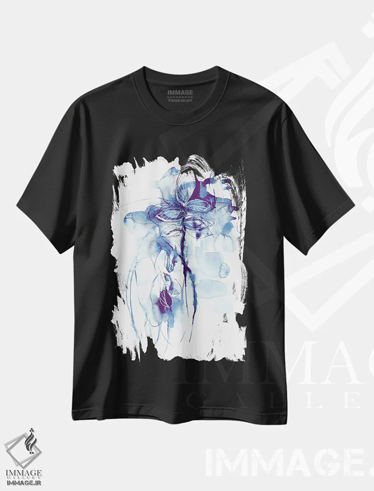 تیشرت مشکی طرح دار اولین باران، آبستره اثر لسیا بینکین | immage.ir