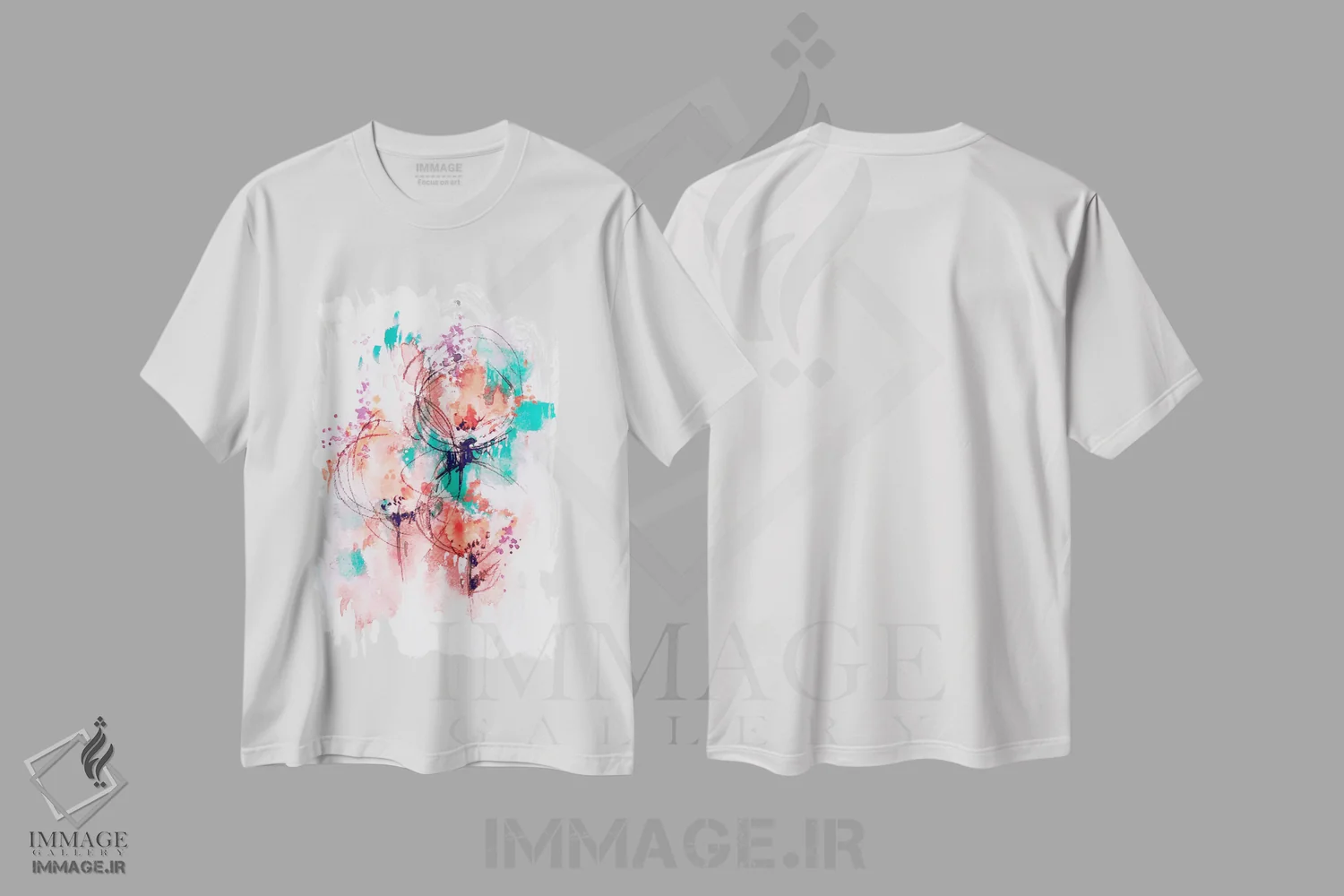 تیشرت سفید طرح دار گل آتشین، آبستره اثر لسیا بینکین | immage.ir